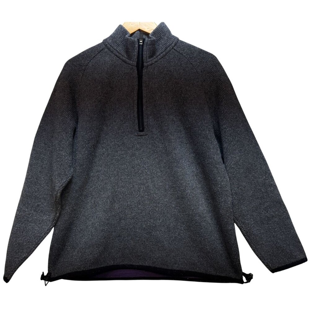EMS Womens Wool Blend Pullover Sweater Knit Long Sleeve Sz M Gray 1/4 Zip